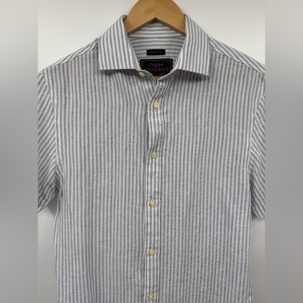 NEW Jos A Bank Reserve Linen Blend Shirt Tailored Fit Mens SM Seersucker